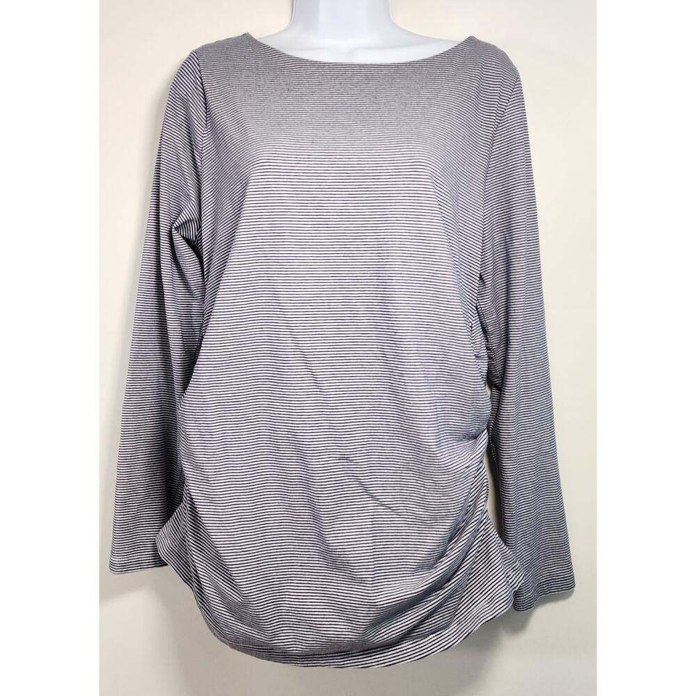 Soft Surroundings Striped Ruched Side Long Sleeve Top Nautical L
